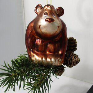 Whimsical Smiling Glass Monkey Ape Christmas Holiday Tree Ornament